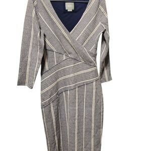 Maeve Navy and Cream Striped Long Sleeve Dress